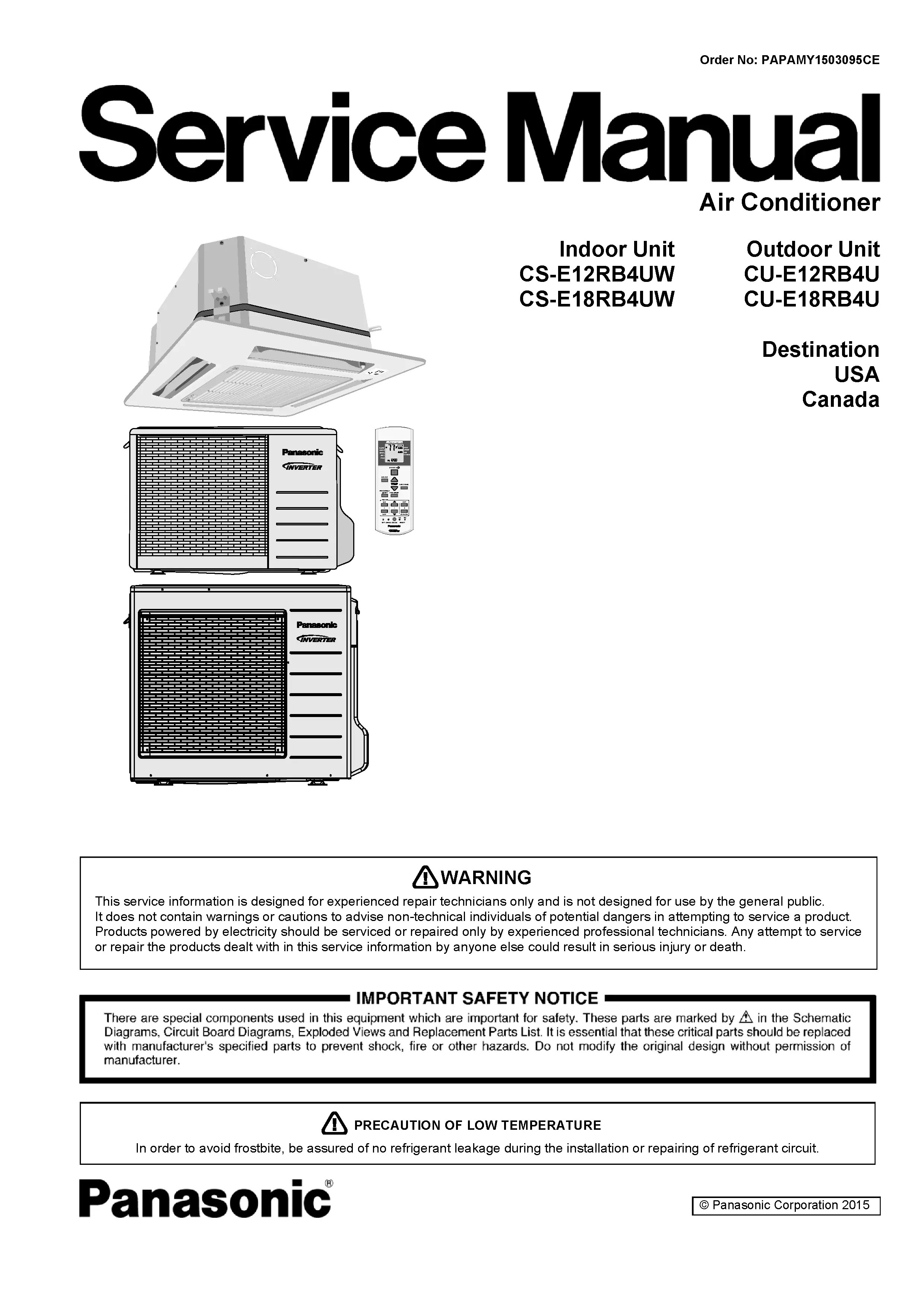 Panasonic cs e12rb4uw cu e12rb4u service manual cover