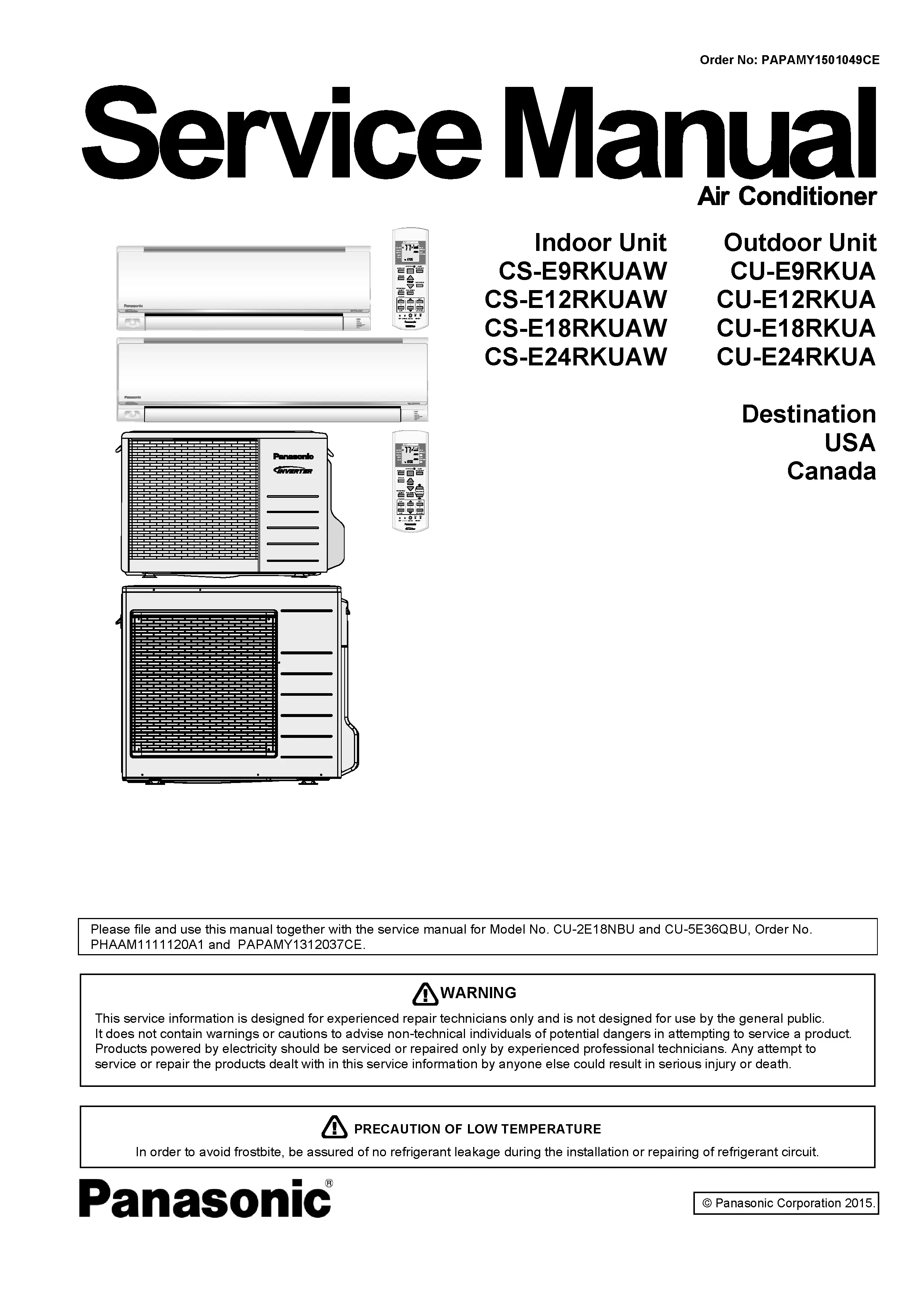 Panasonic cs e12rkuaw cu e12rkua service manual cover