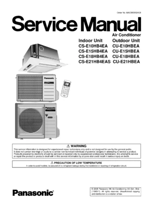 Panasonic cs e18hb4ea cu e18hbea service manual cover