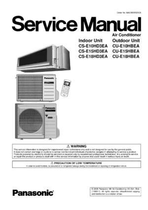 Panasonic cs e18hd3ea cu e18hbea service manual cover