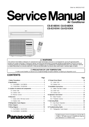 Panasonic cs e21ekk cu e21ekk service manual cover
