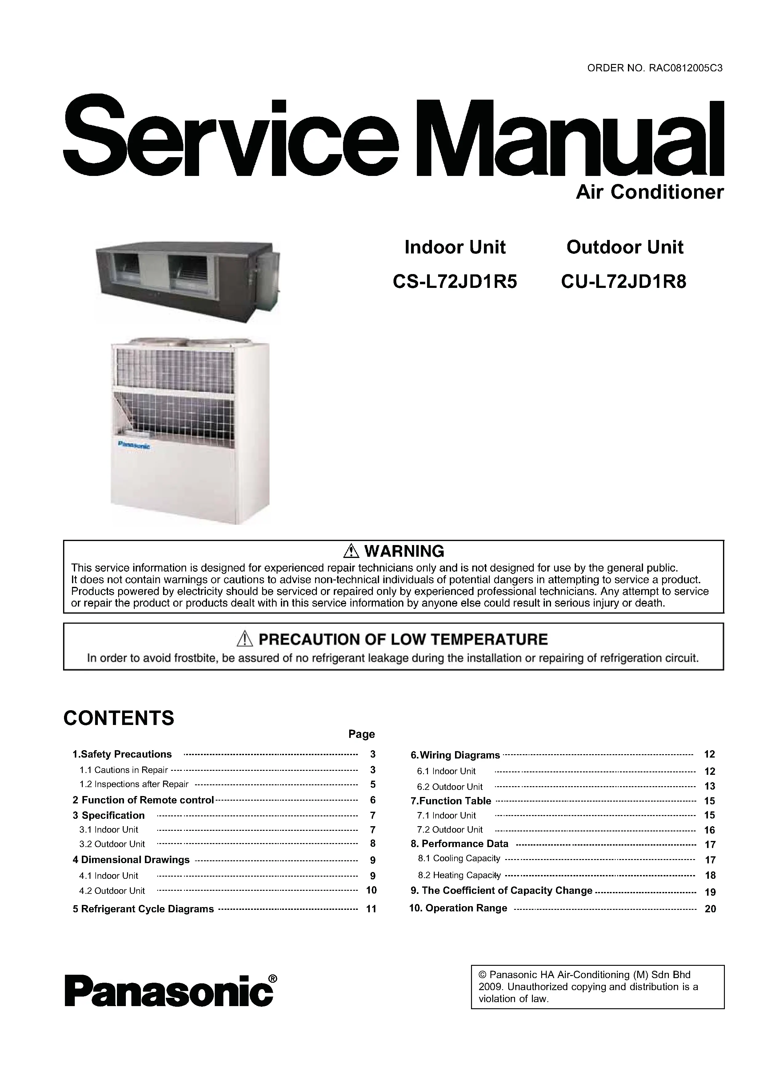 Panasonic cs l72jd1r5 cu l72jd1r8 service manual cover