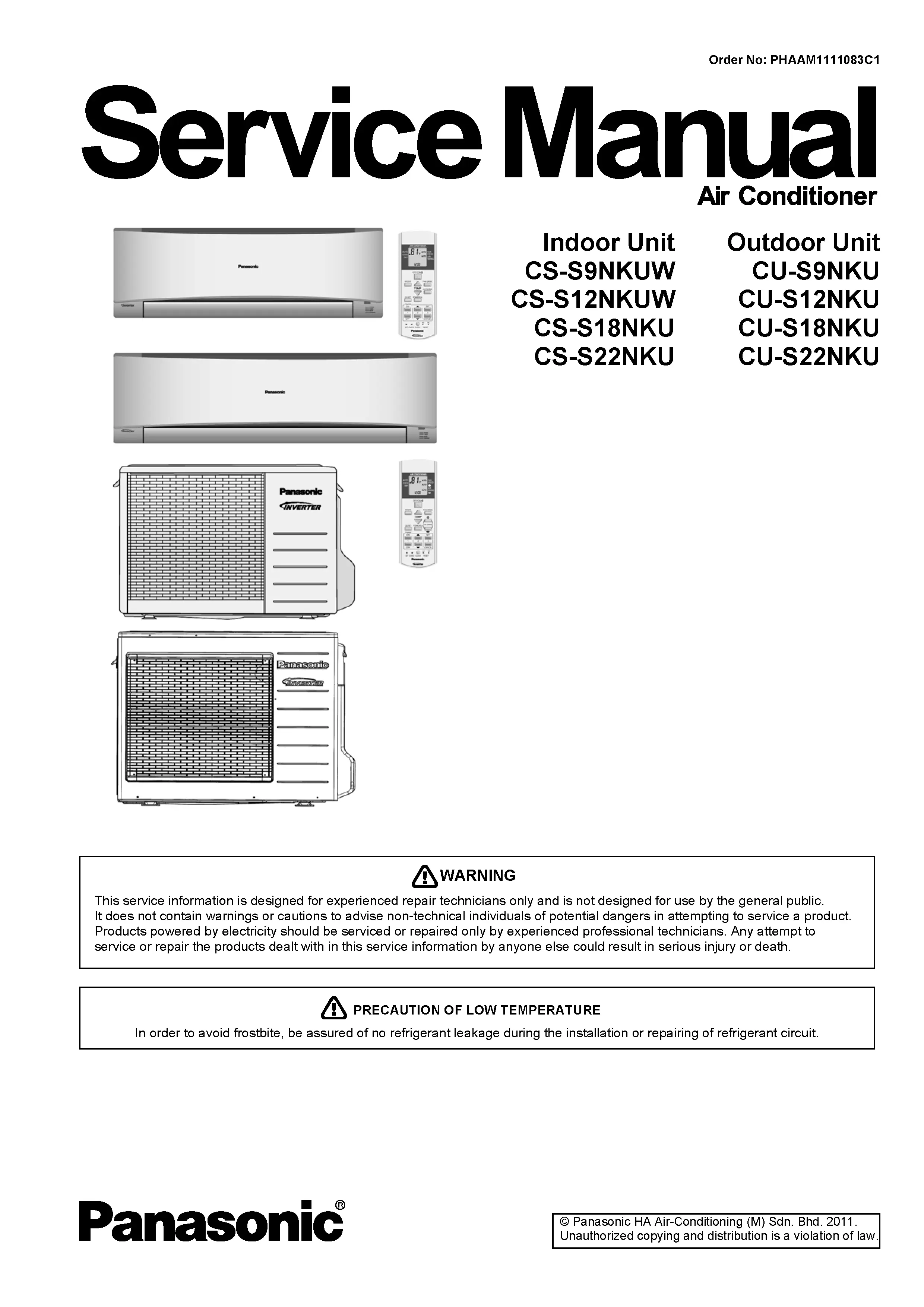 Panasonic cs s18nku cu s18nku service manual cover