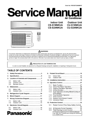Panasonic cs s18nkua cu s18nkua service manual cover