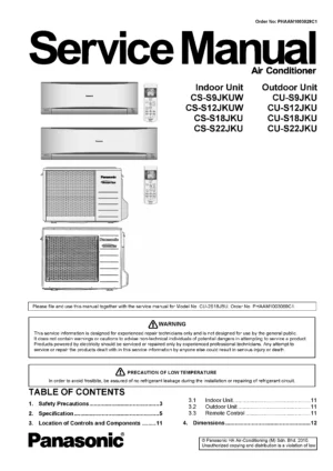 Panasonic cs s22jku cu s22jku service manual cover