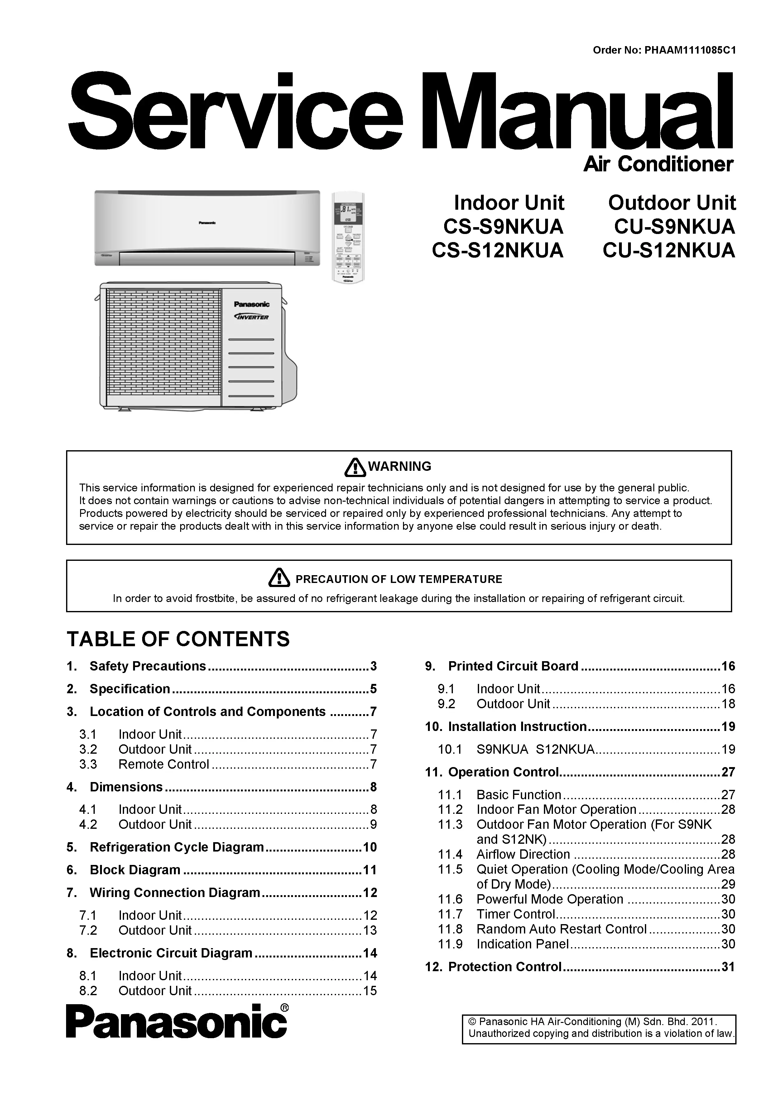 Panasonic cs s9nkua cu s9nkua service manual cover
