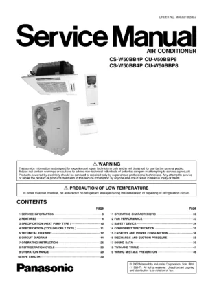 Panasonic cs w50bb4p cu v50bbp8 cu w50bbp8 service manual cover