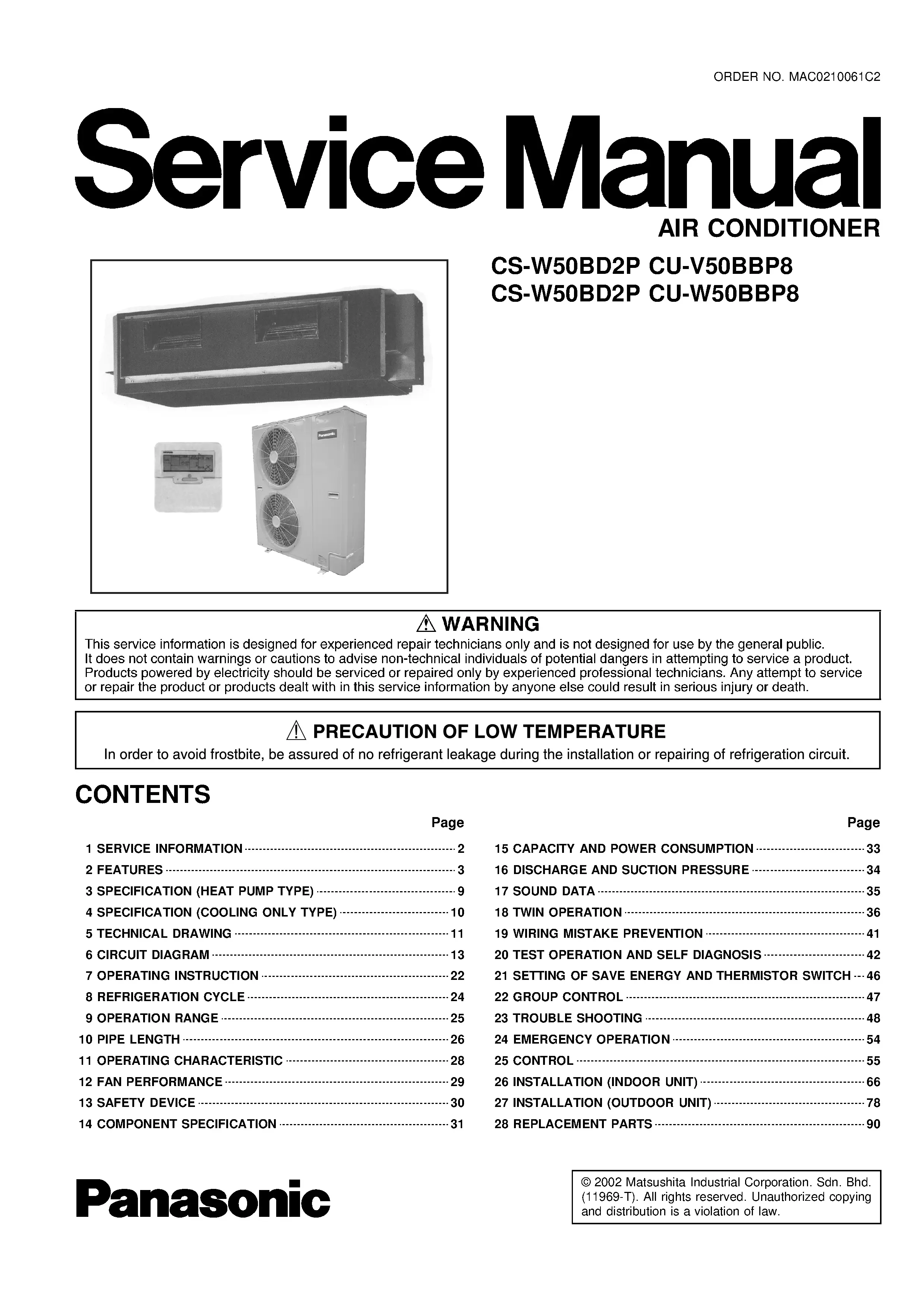 Panasonic cs w50bd2p cu v50bbp8 cu w50bbp8 service manual cover