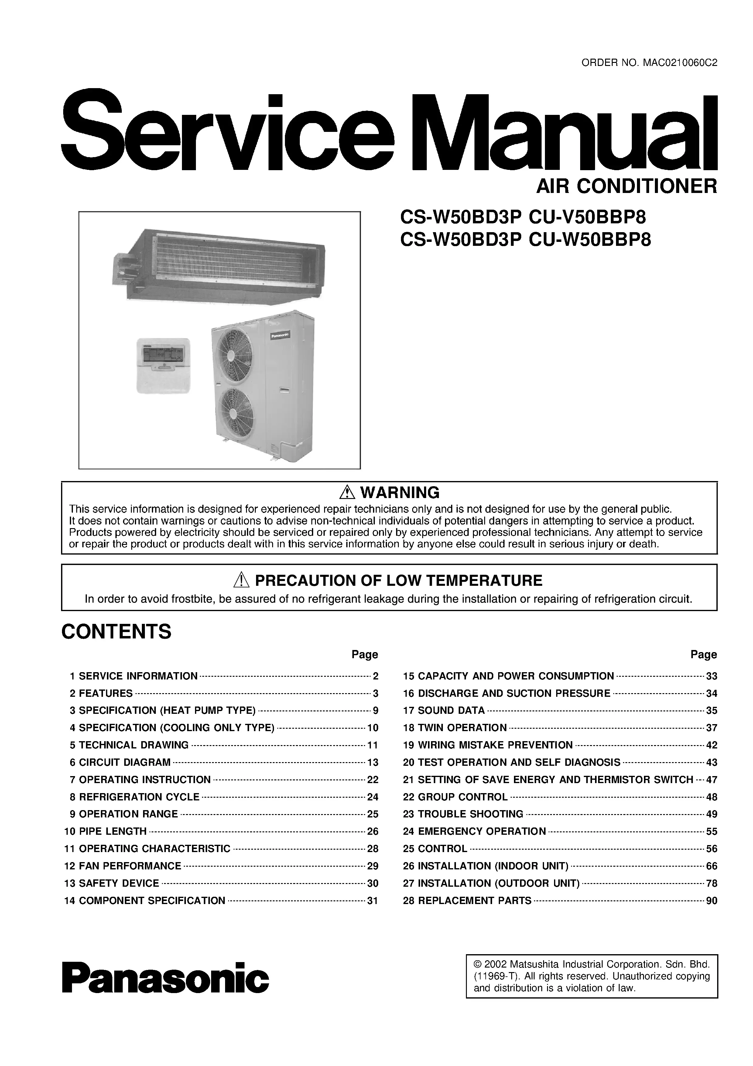 Panasonic cs w50bd3p cu v50bbp8 cu w50bbp8 service manual cover