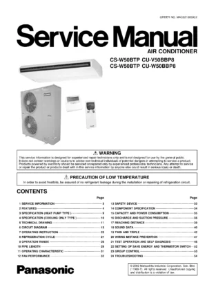 Panasonic cs w50btp cu w50bbp8 cu v50bbp8 service manual cover
