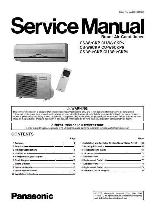 Panasonic cs w7ckp cs w9ckp cs w12ckp service manual cover