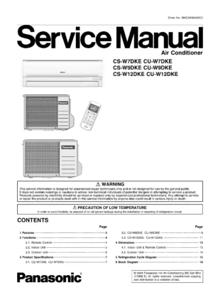 Panasonic cs w7dke cs w9dke cs w12dke service manual cover