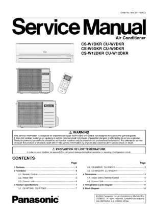 Panasonic cs w7dkr cs w9dkr cs w7dkr service manual cover