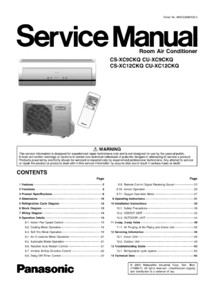Panasonic cs xc12ckq cs xc9ckq service manual cover