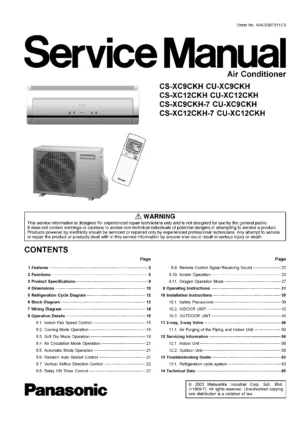 Panasonic cs xc9ckh cs xc12ckh service manual cover