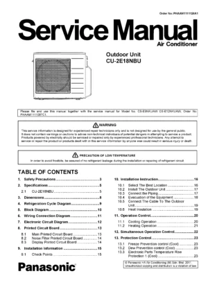 Panasonic cu 2e18nbu service manual cover