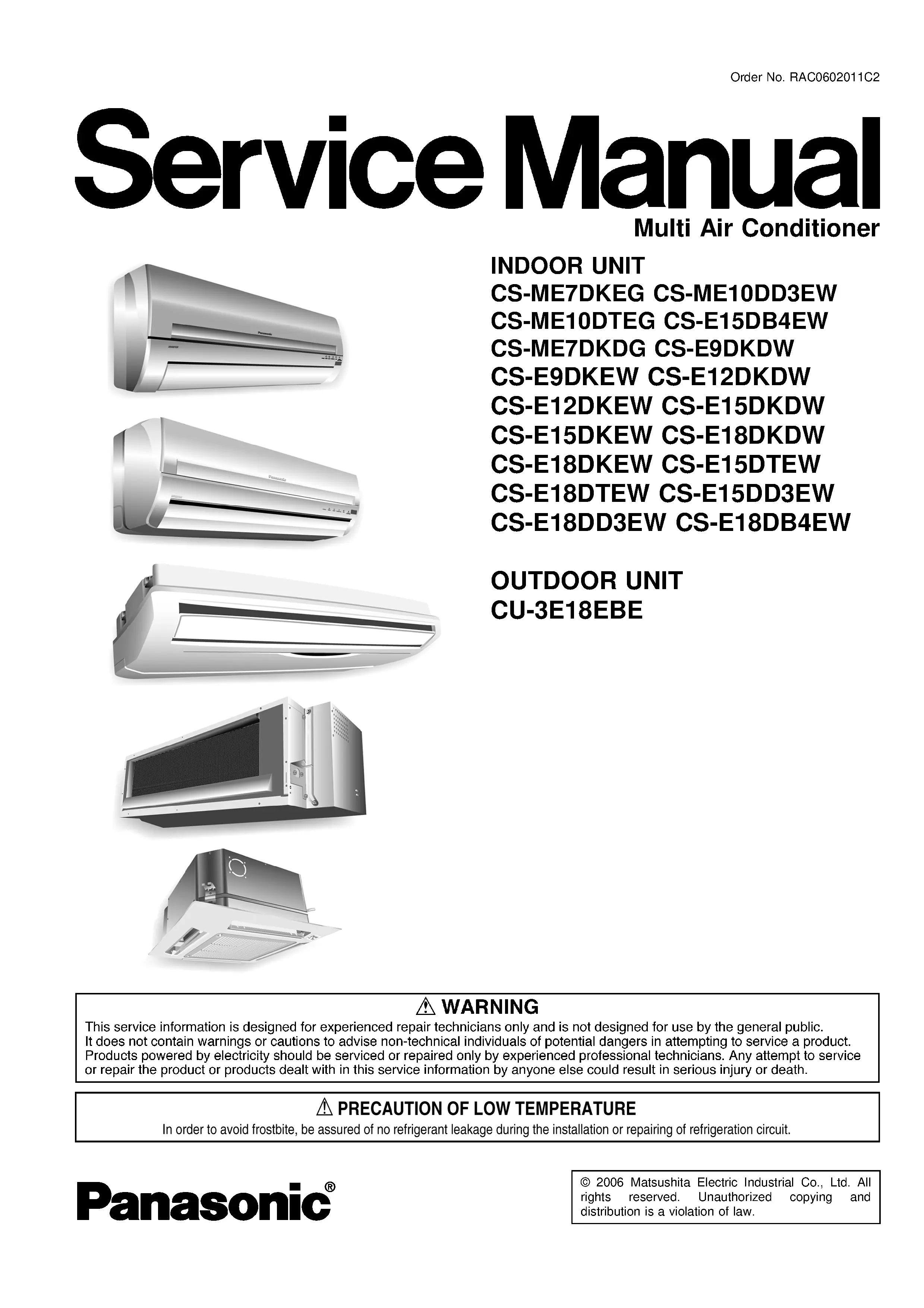 Panasonic cu 3e18ebe service manual cover