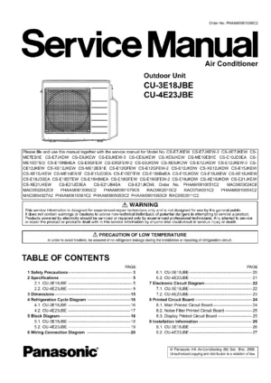 Panasonic cu 3e18jbe service manual cover