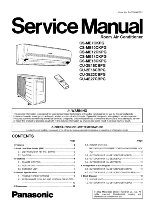 Panasonic cu 3e23cbpg service manual cover