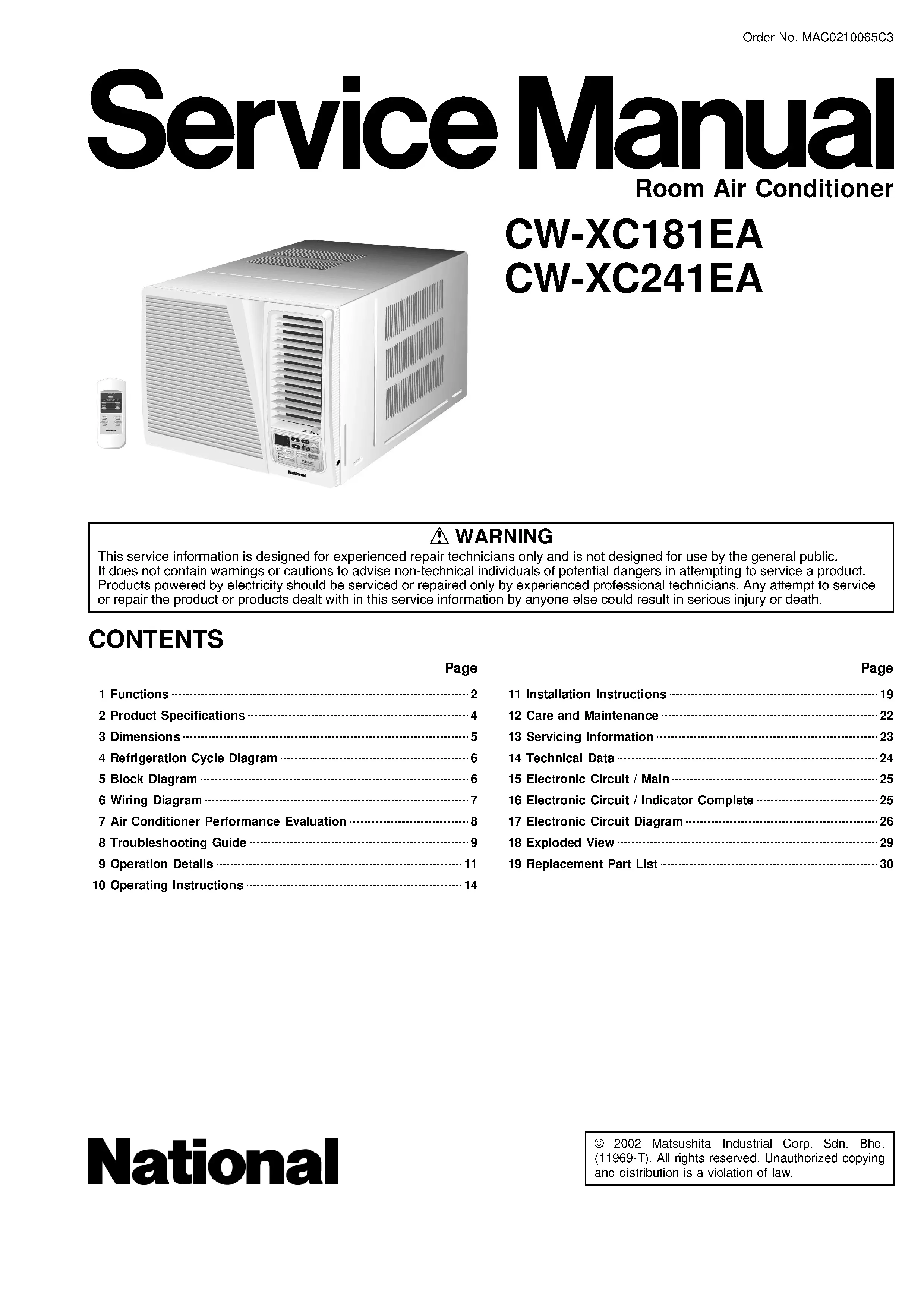 Panasonic cw xc181ea cw xc241ea service manual cover