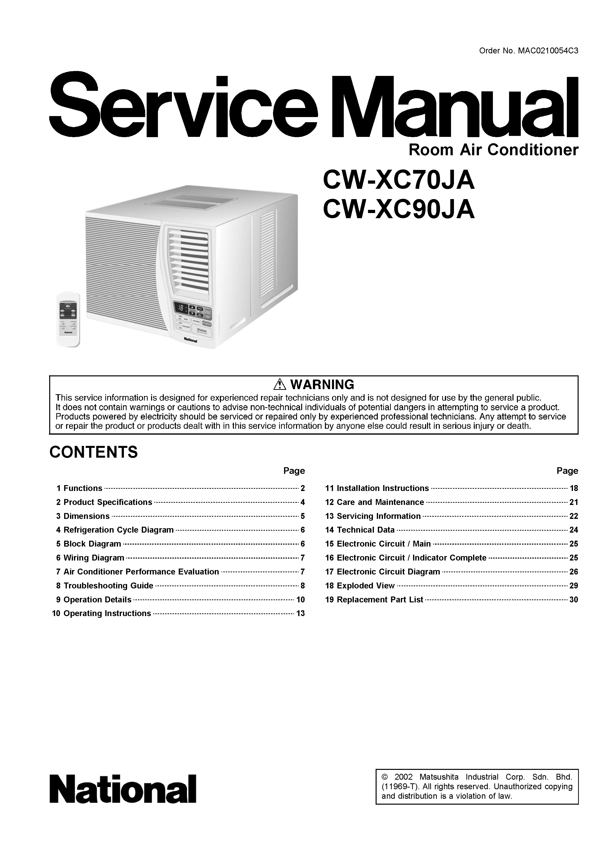 Panasonic cw xc70ja cw xc90ja service manual cover