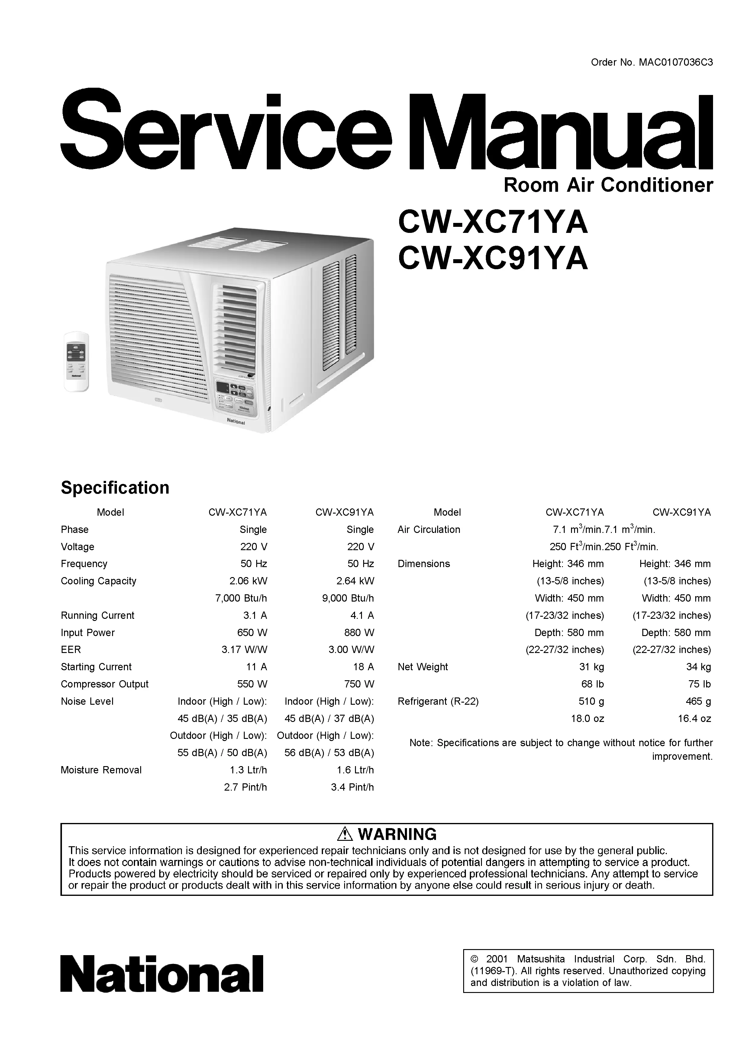 Panasonic cw xc71ya cw xc91ya service manual cover