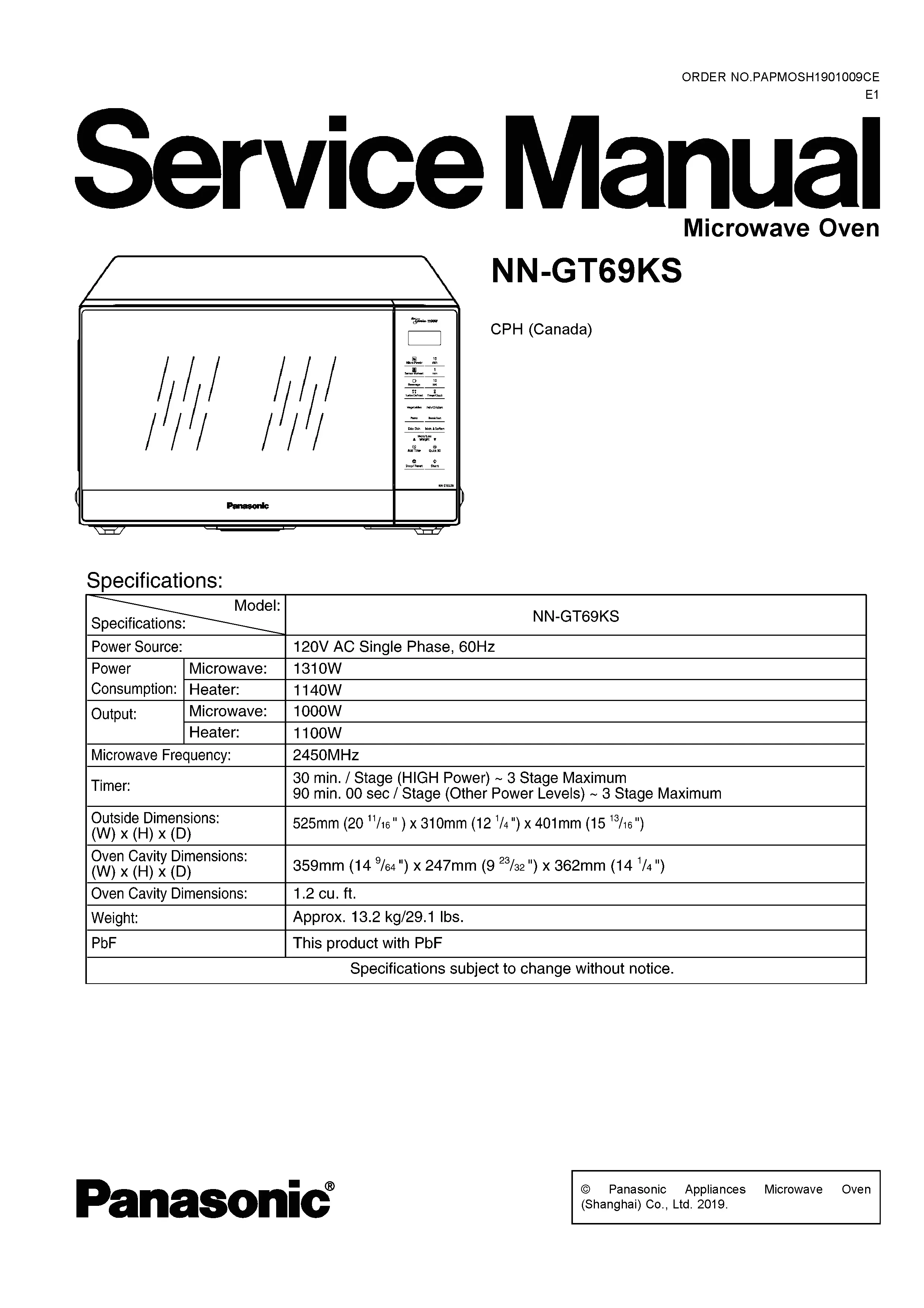 Panasonic nn gt69ks service manual cover
