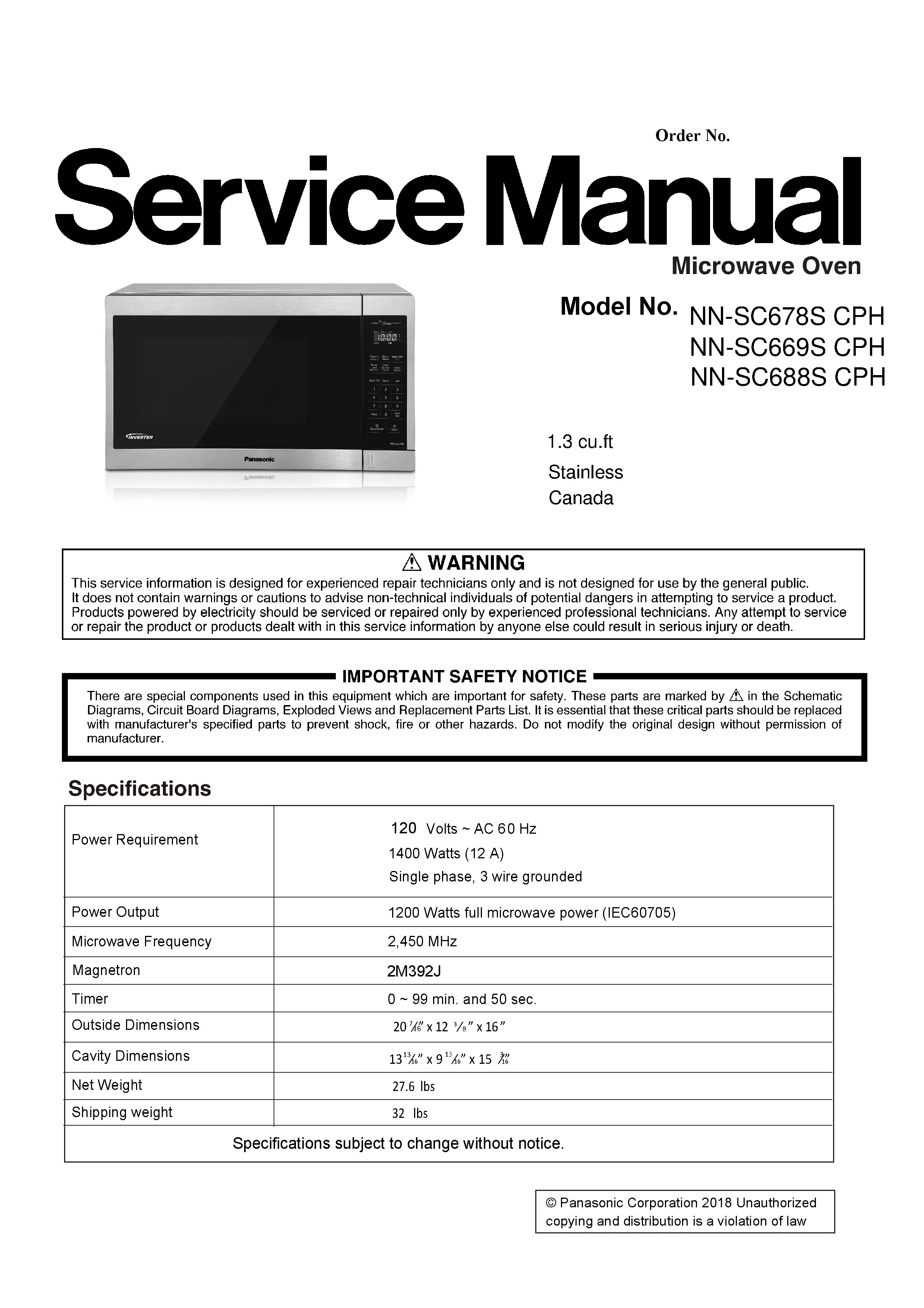 Panasonic nn sc678s sc669s sc688s service manual cover