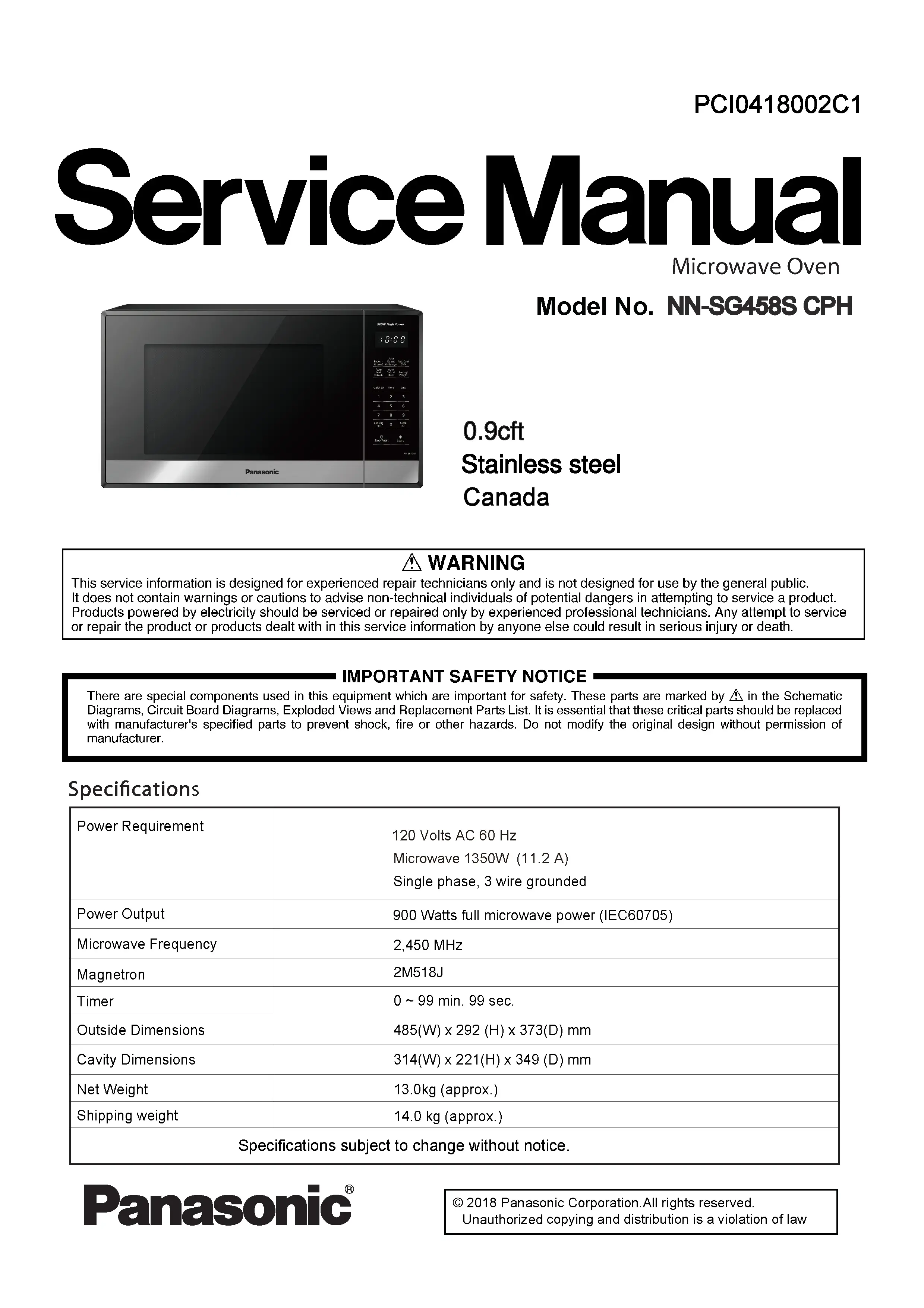 Panasonic nn sg458s service manual cover