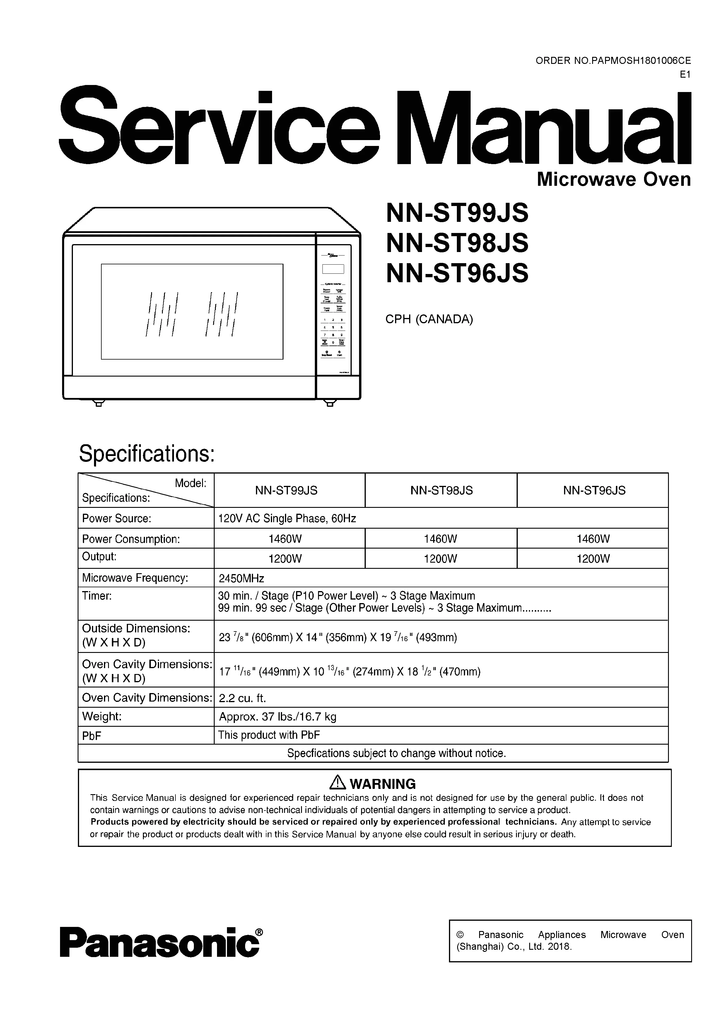 Panasonic nn st99js st98js st96js service manual cover