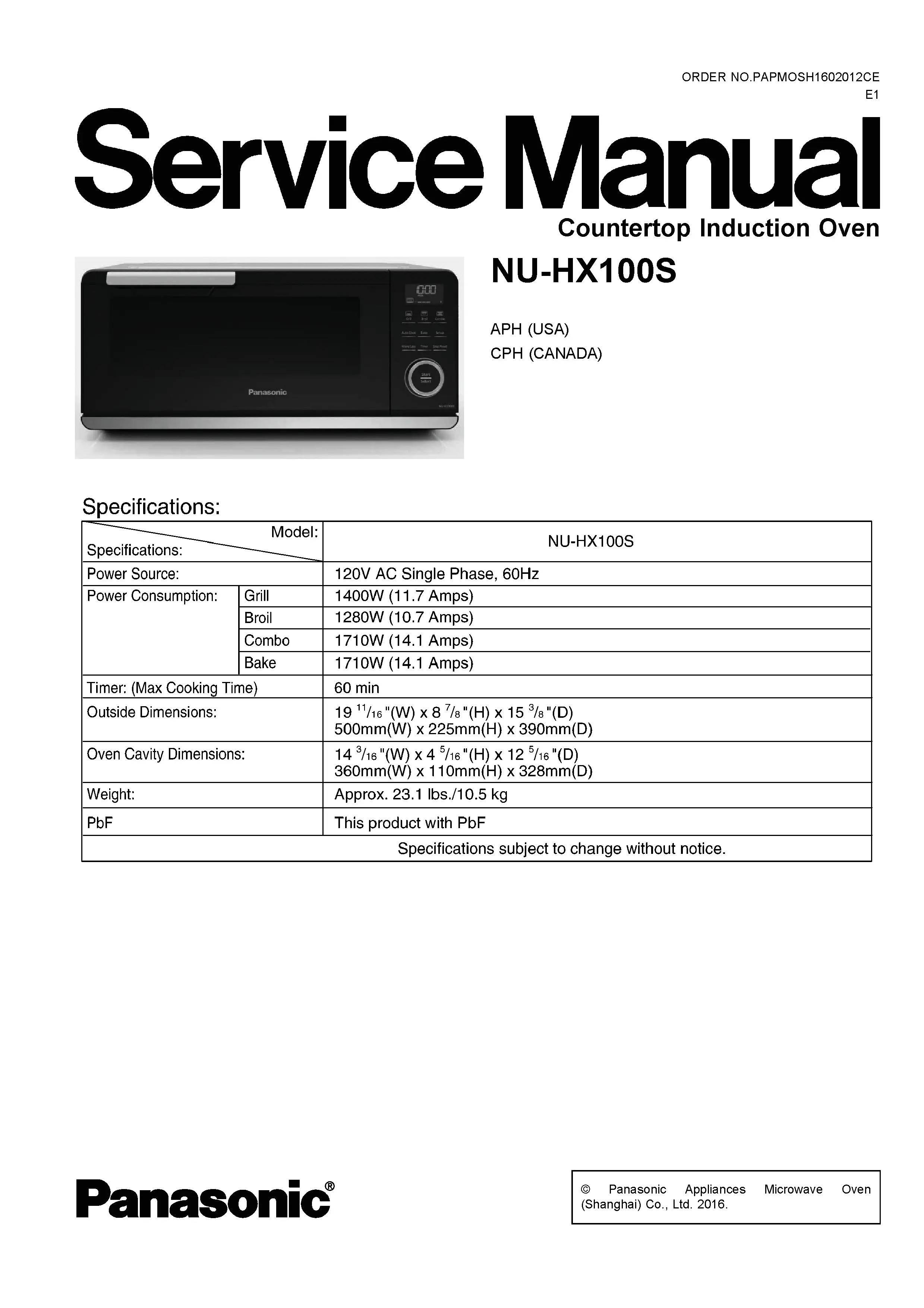 Panasonic nu hx100s service manual cover