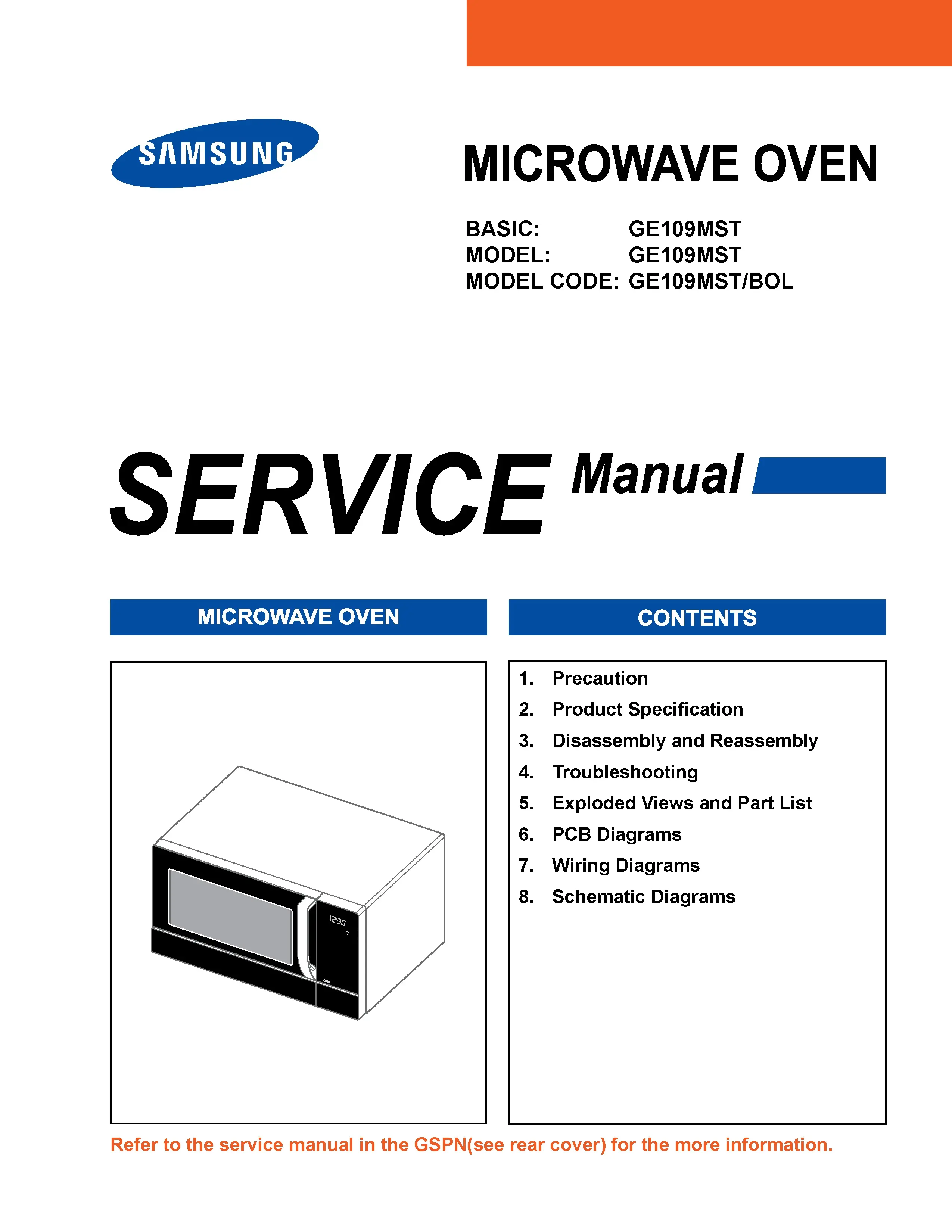 Samsung ge109mst service manual cover