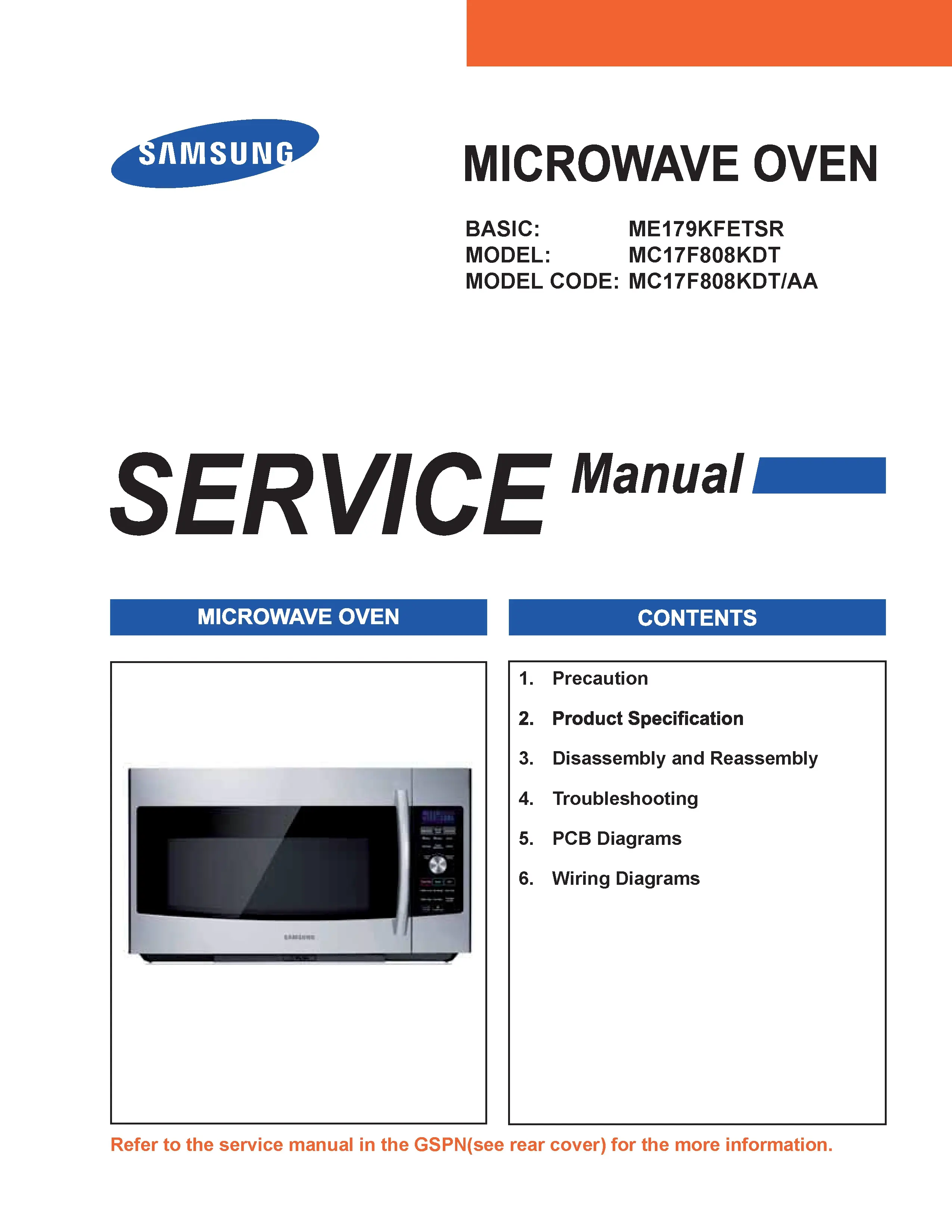Samsung mc17f808kdt service manual cover