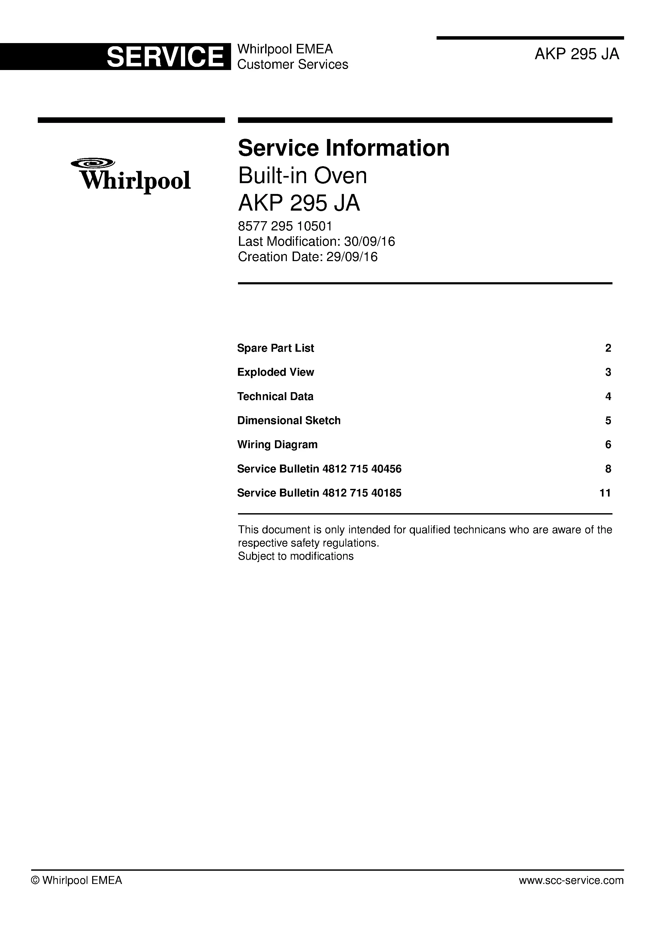 Whirlpool akp 295 ja service manual cover