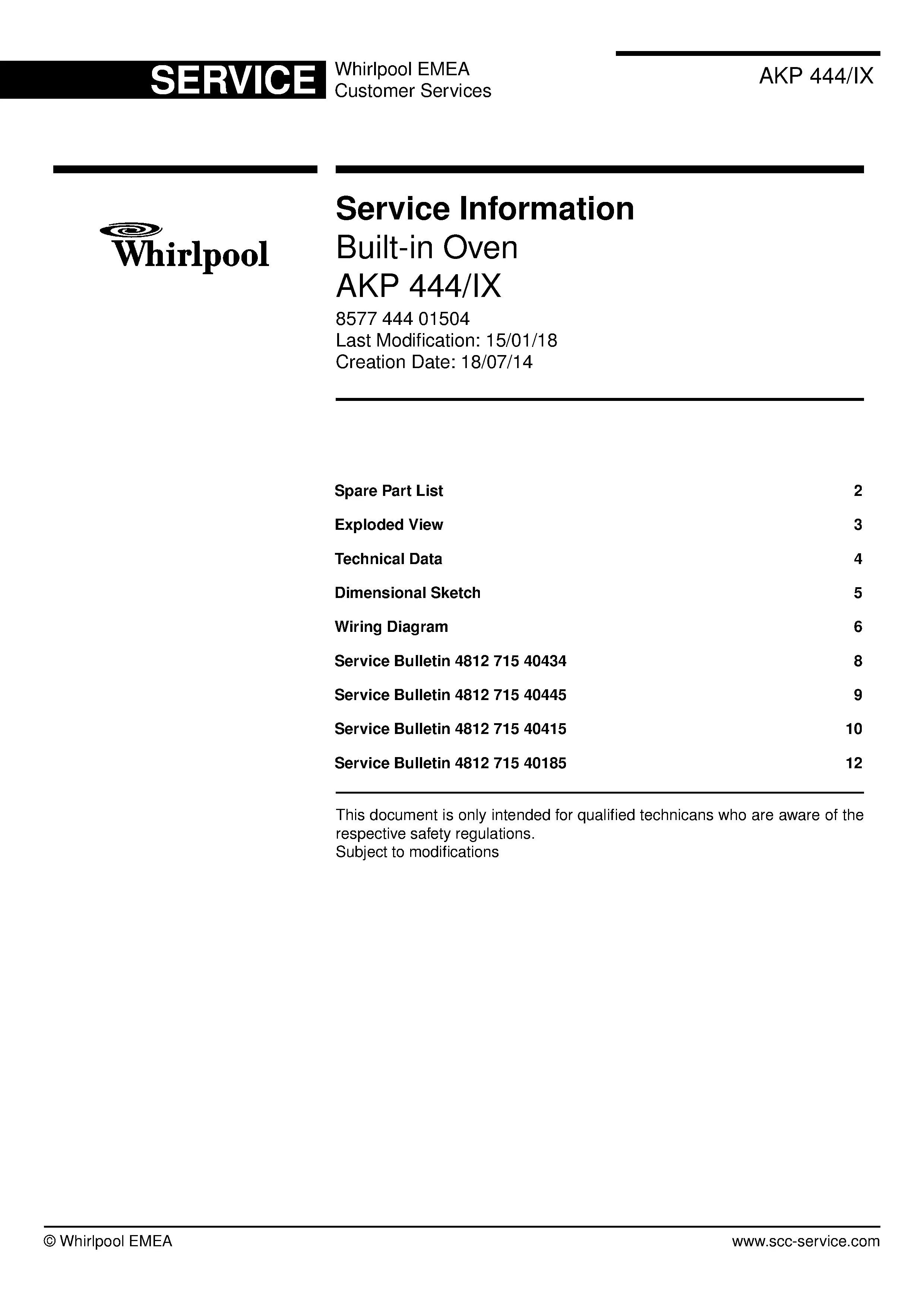 Whirlpool akp 444 ix service manual cover