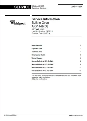 Whirlpool akp 449 ix service manual cover