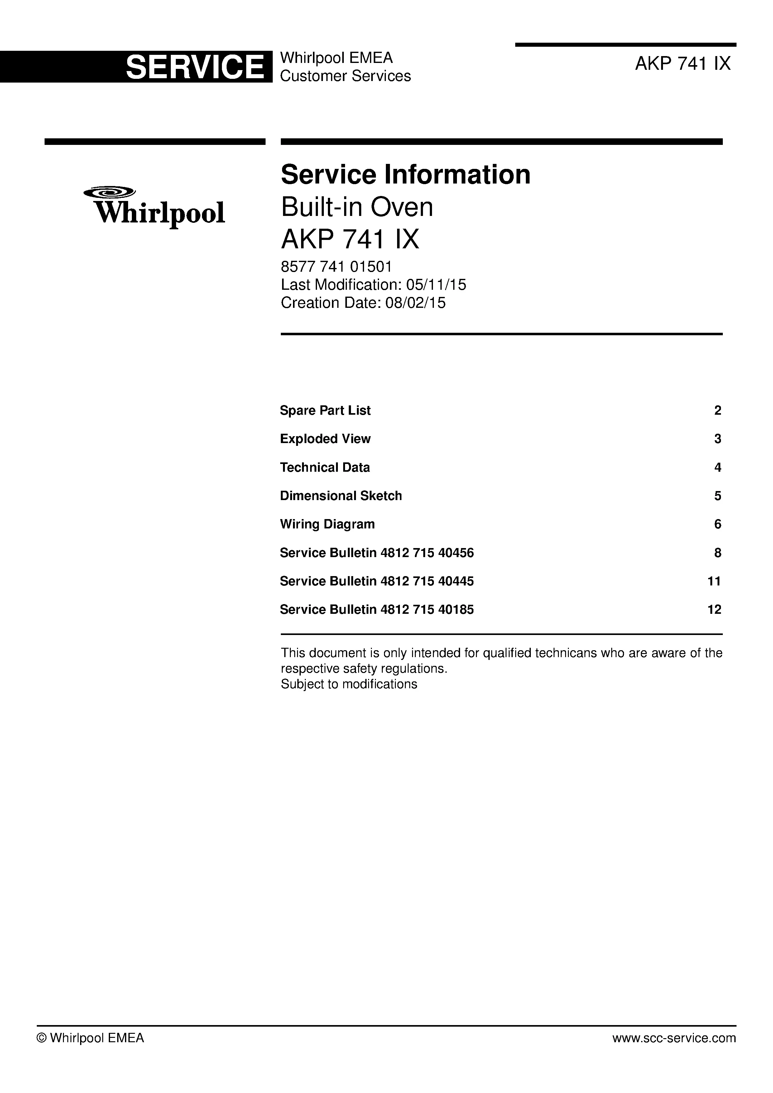 Whirlpool akp 741 ix service manual cover