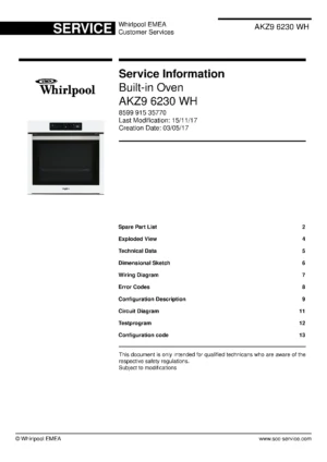 Whirlpool akz9 6230 wh service manual cover