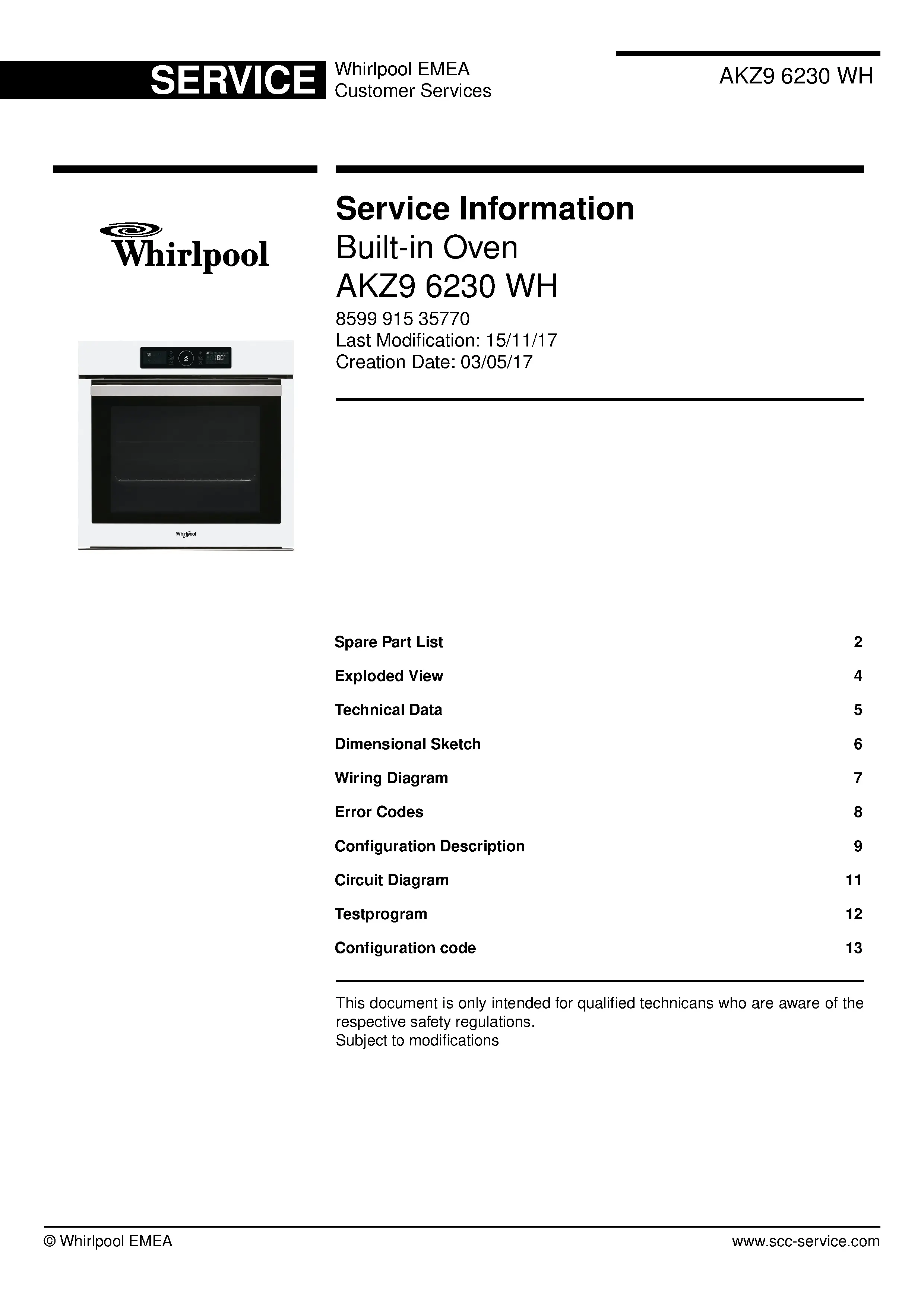 Whirlpool akz9 6230 wh service manual cover