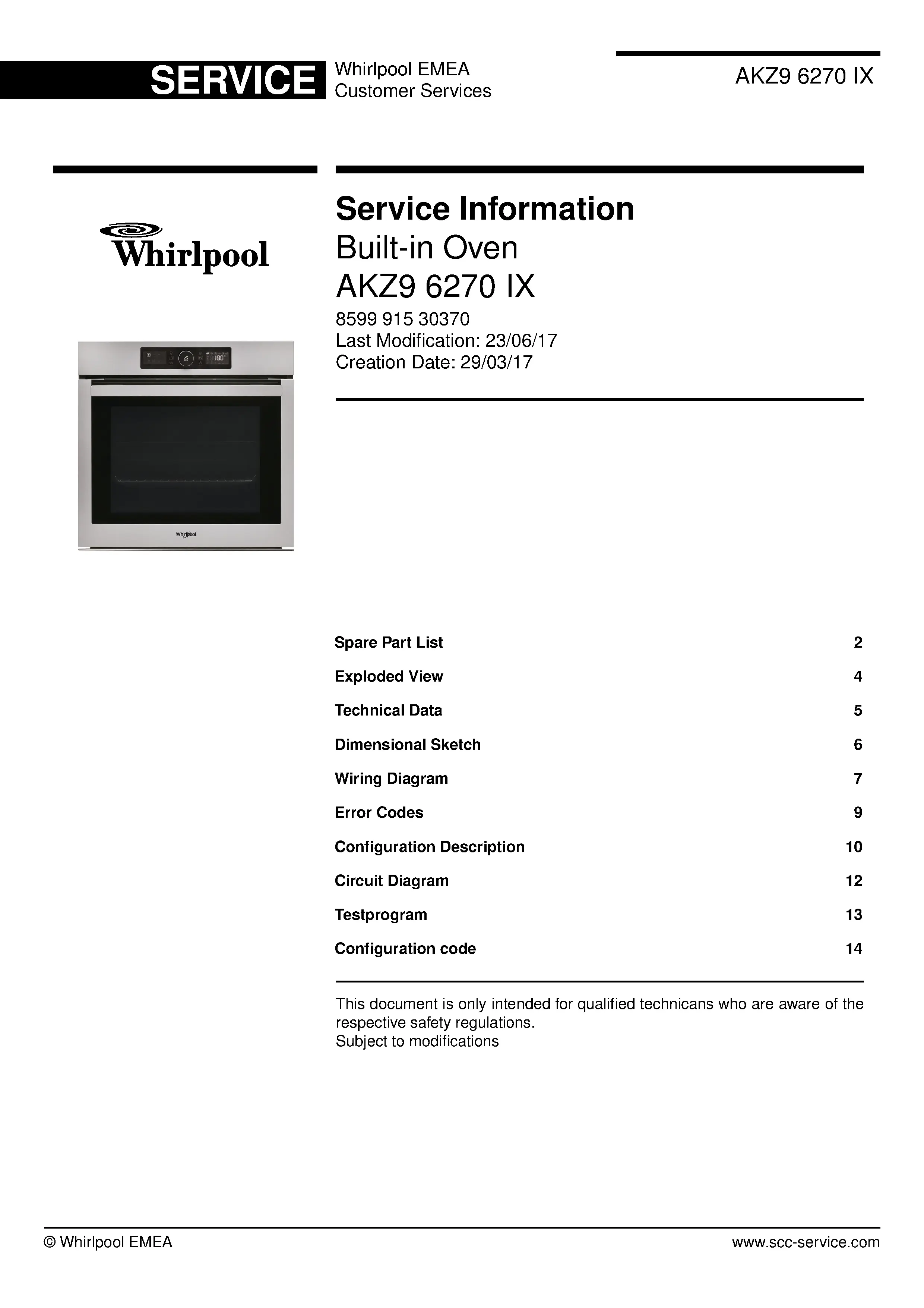 Whirlpool akz9 6270 ix service manual cover