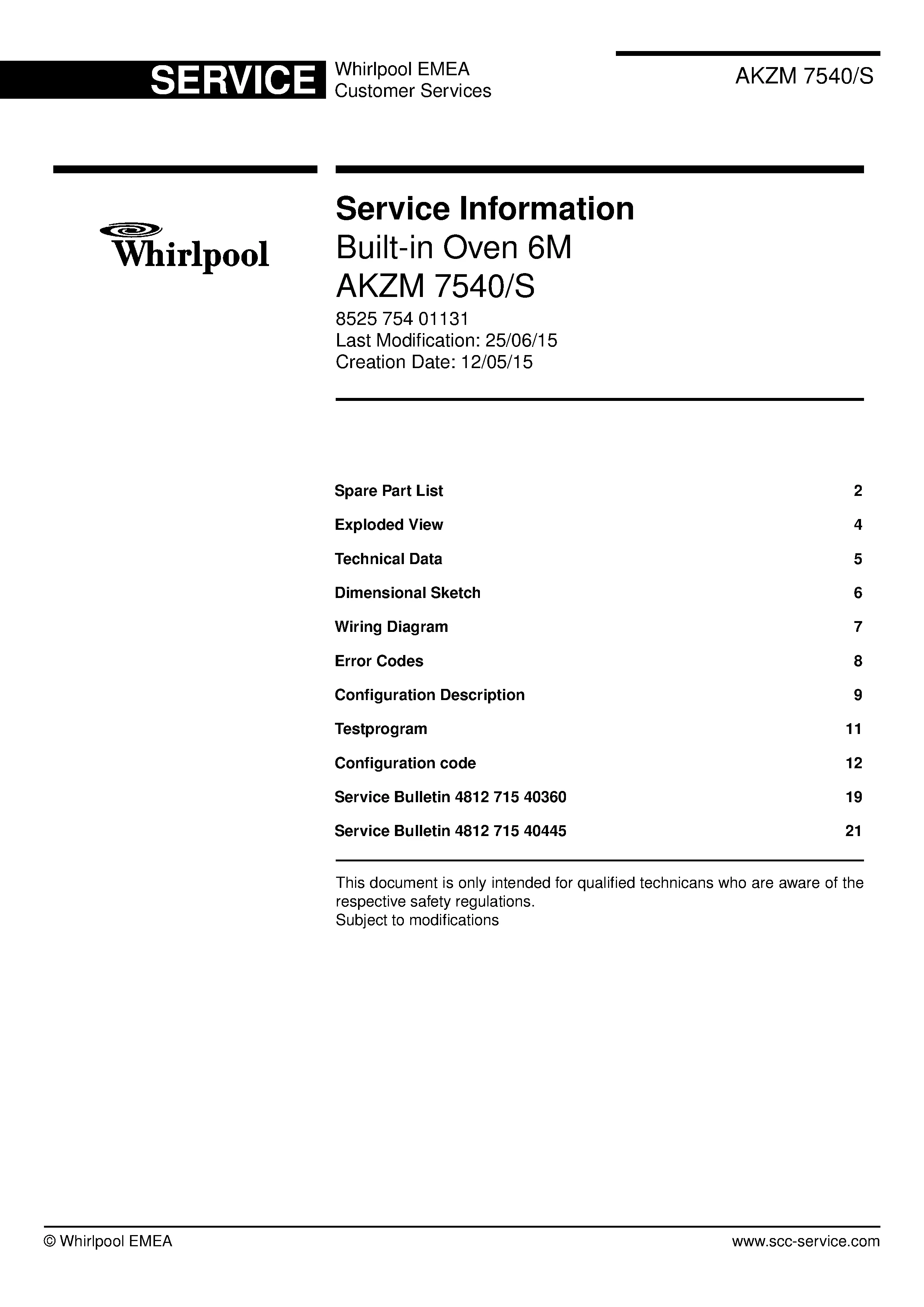 Whirlpool akzm 7540 s service manual cover