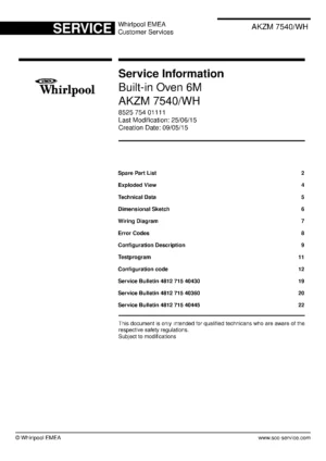 Whirlpool akzm 7540 wh service manual cover
