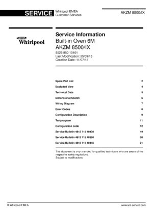 Whirlpool akzm 8500 ix service manual cover