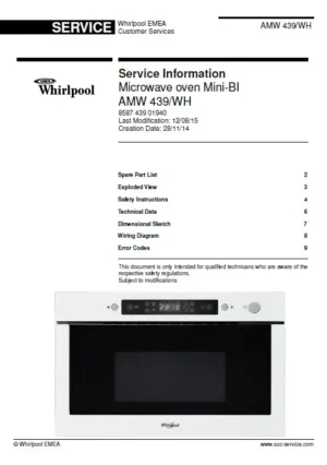 Whirlpool amw 439 wh service manual cover