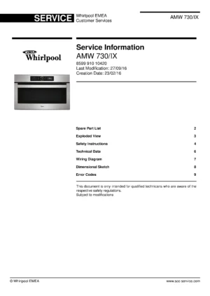 Whirlpool amw 730 ix service manual cover