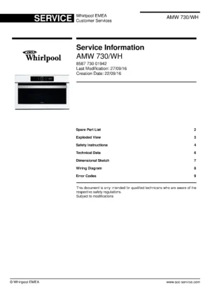 Whirlpool amw 730 wh service manual cover