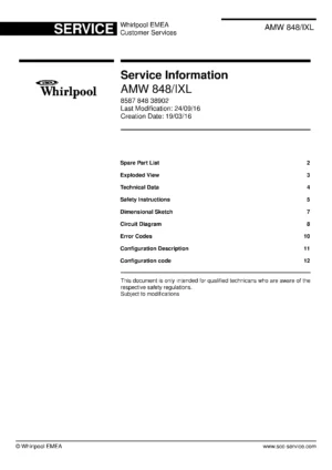 Whirlpool amw 848 ixl service manual cover